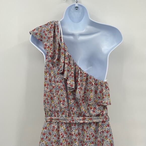 Heatherly Dusty Blue Floral One Shoulder Ruffle Detail Mini Dress Size Large - Picture 3 of 9